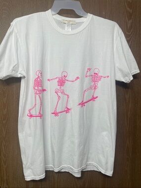 Project Social T White Tee with Pink Skate Skeletons